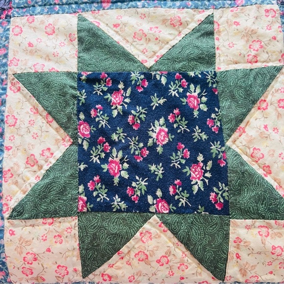 Vintage  Star Patchwork Quilt 82”x82” Floral Full/Queen Size - Picture 5 of 14